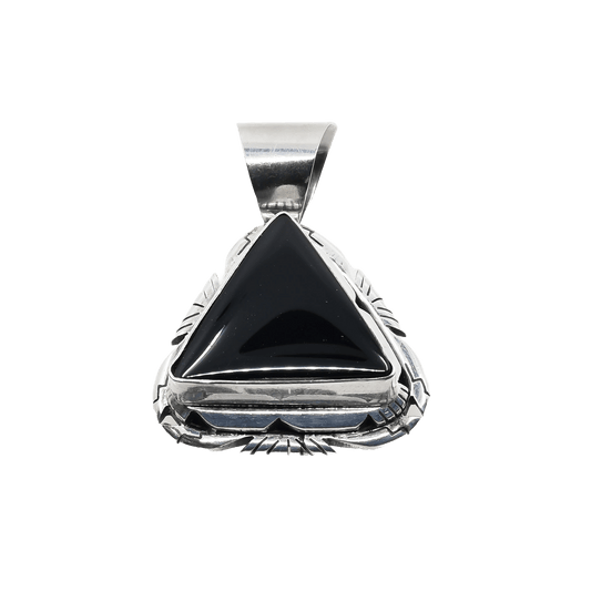 Navajo Silver and Onyx Pendant By Al Tso - Turquoise & Tufa