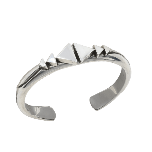 Navajo Silver Bracelet of Triangles By Albert Lee - Turquoise & Tufa