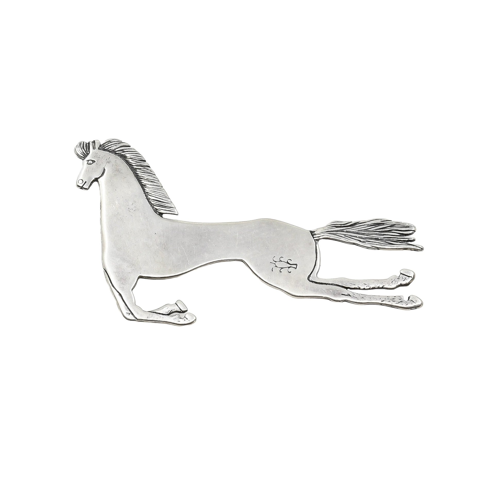 Navajo Silver Horse Pin by Frank Salcido - Turquoise & Tufa