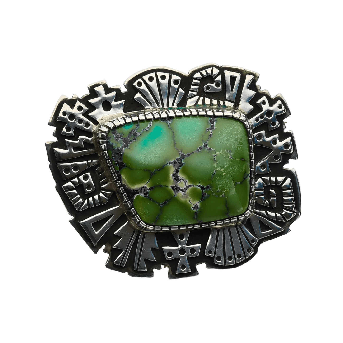 Navajo Silver Overlay Pin by Kee Yazzie - Turquoise & Tufa