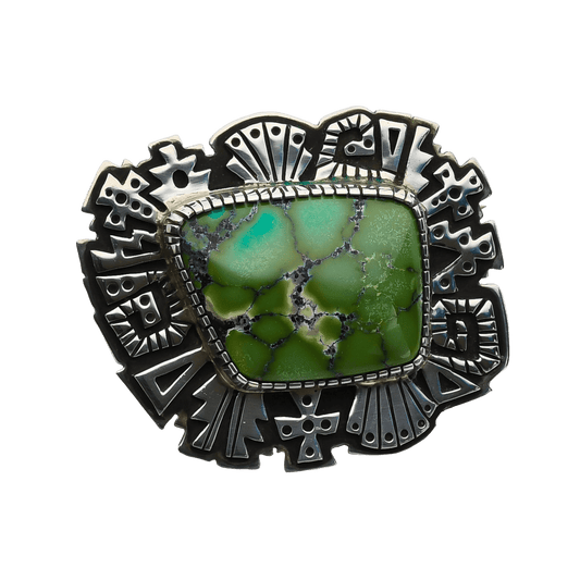 Navajo Silver Overlay Pin by Kee Yazzie - Turquoise & Tufa