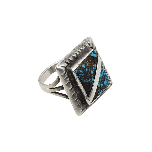 Old Navajo Ring of Silver Set with Natural Spiderweb Stone - Turquoise & Tufa
