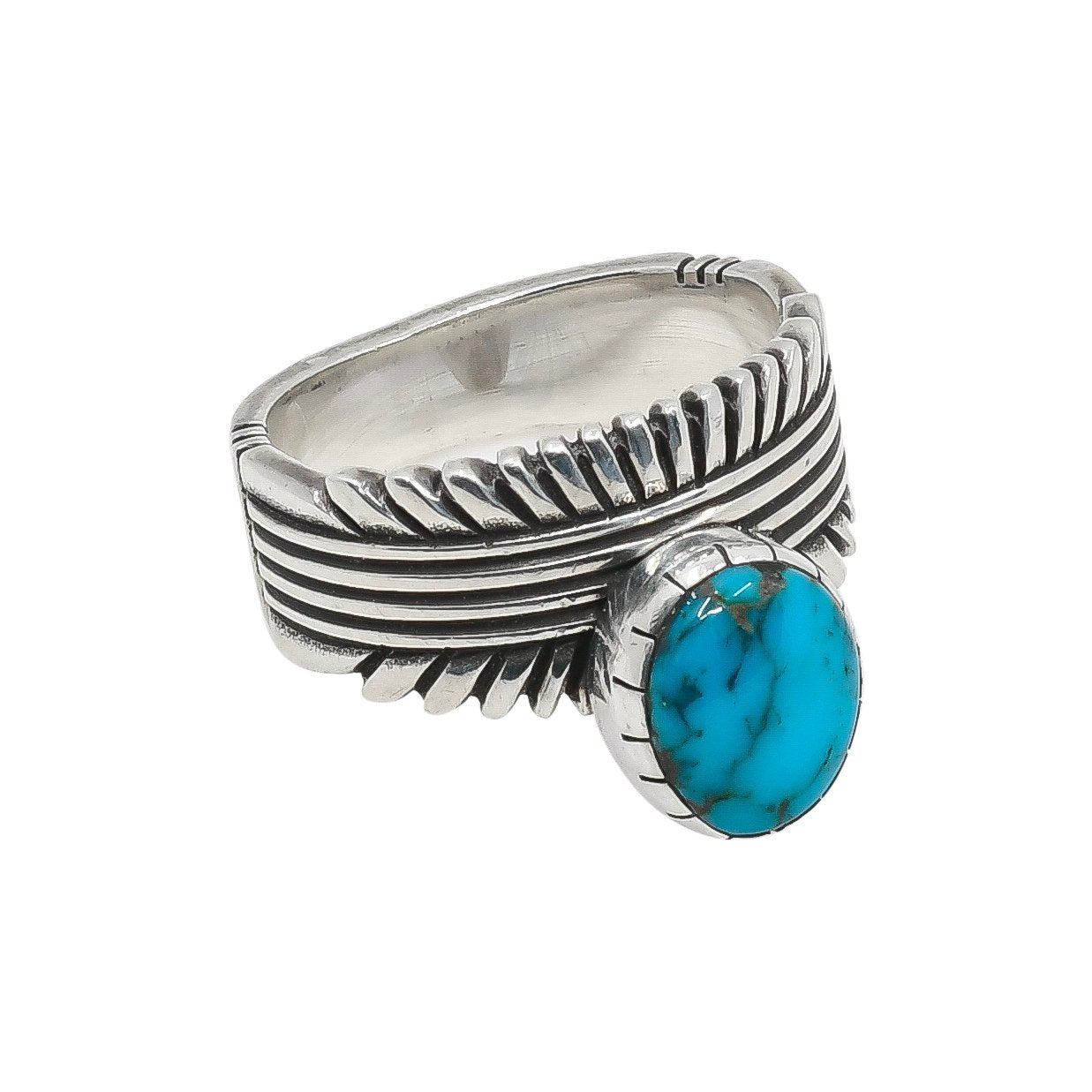 Pat Bedonie Ring of File and Chisel Silver and Turquoise - Turquoise & Tufa