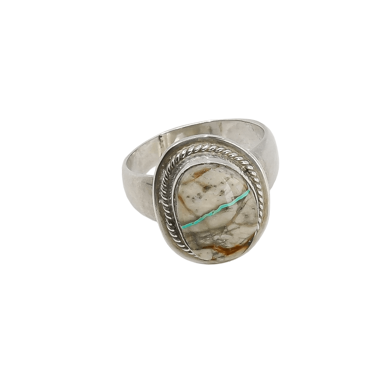 Pete Sanchez Ring of Boulder Ribbon Turquoise - Turquoise & Tufa
