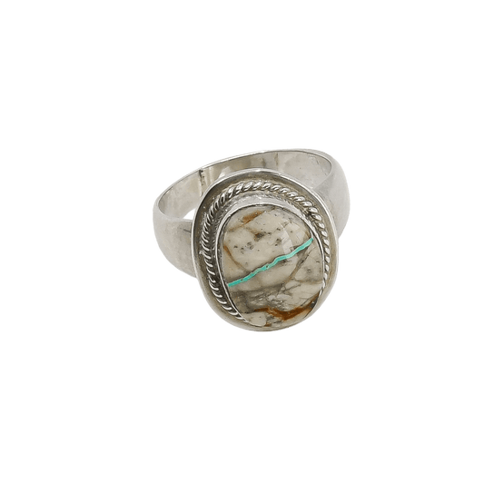 Pete Sanchez Ring of Boulder Ribbon Turquoise - Turquoise & Tufa
