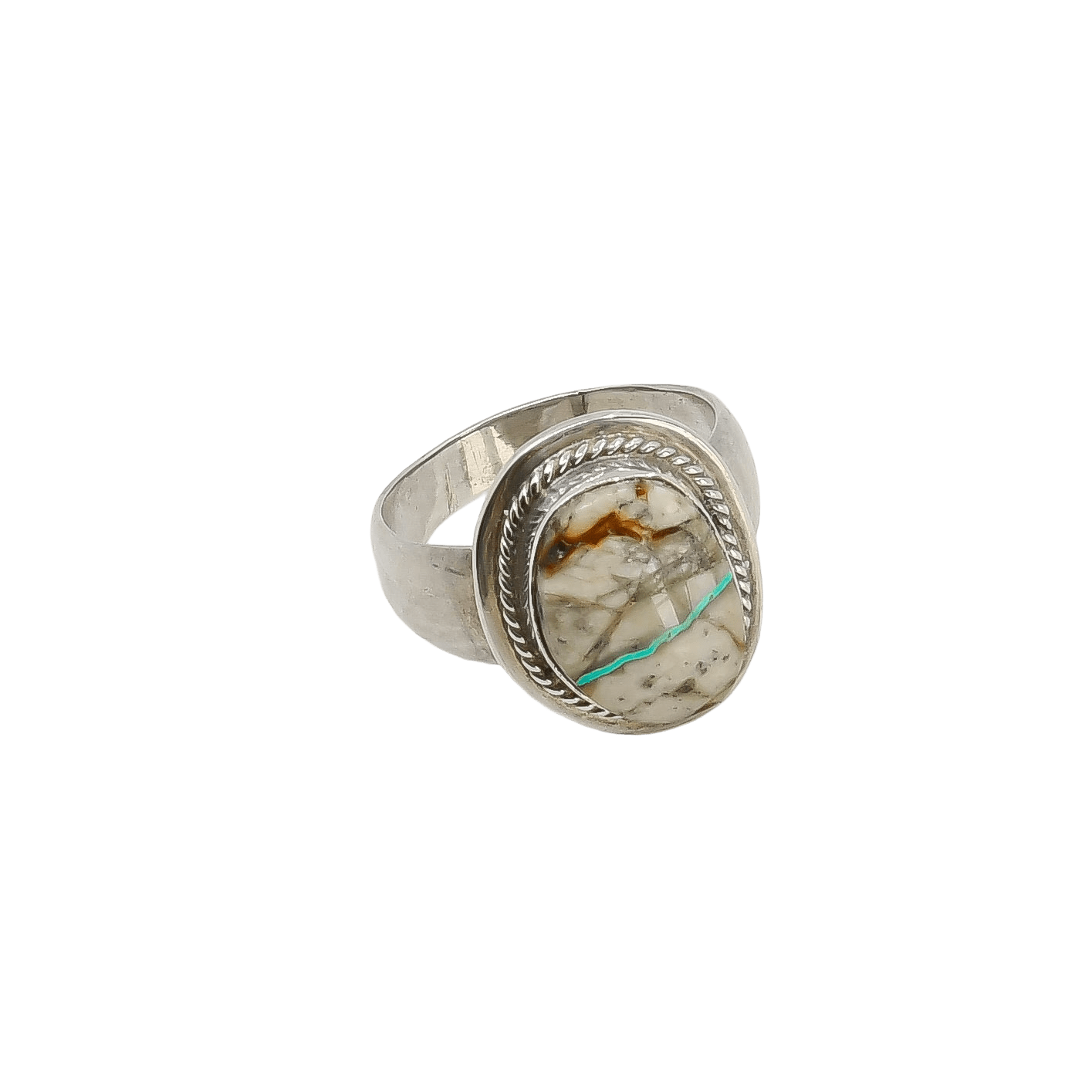 Pete Sanchez Ring of Boulder Ribbon Turquoise – Turquoise & Tufa