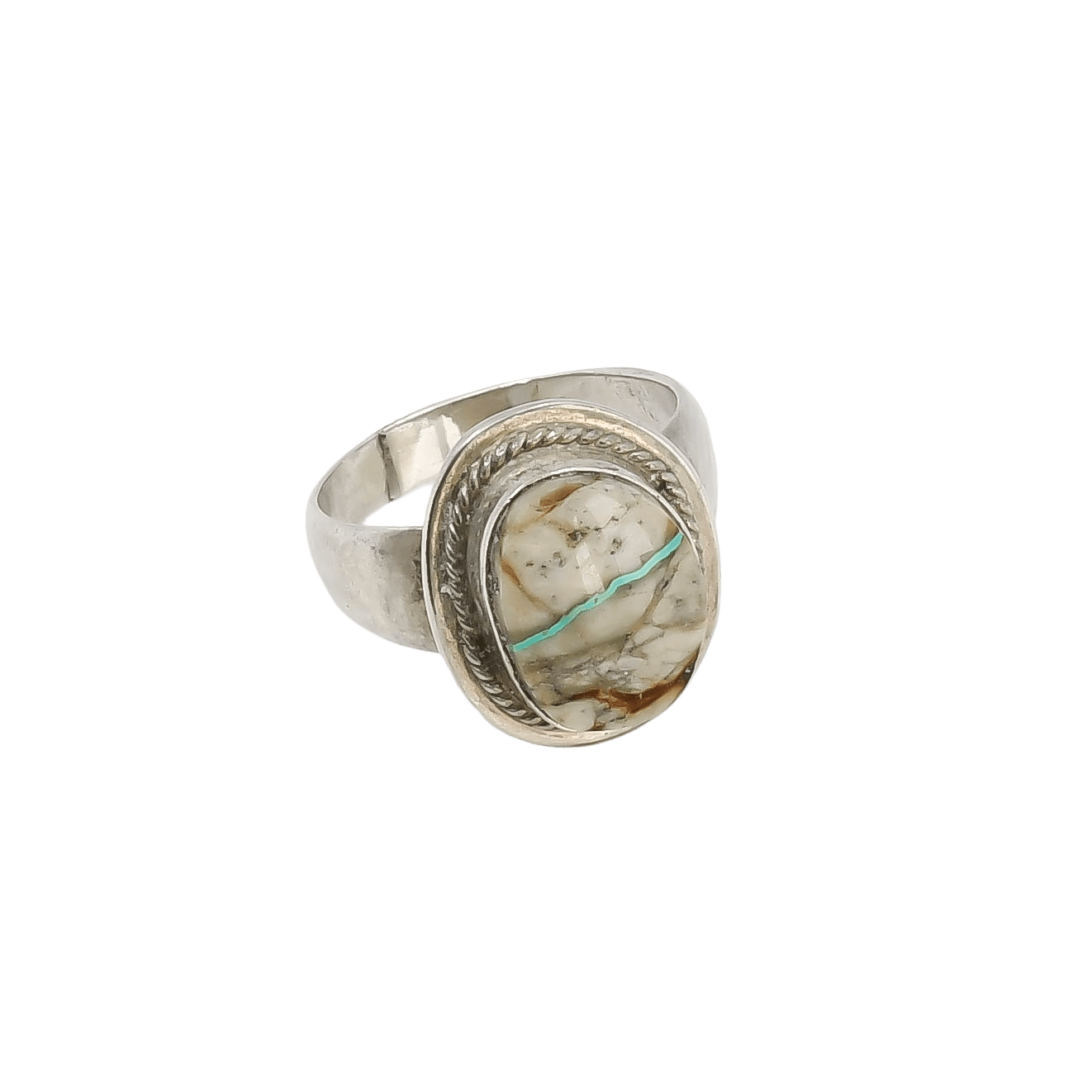 Pete Sanchez Ring of Boulder Ribbon Turquoise - Turquoise & Tufa