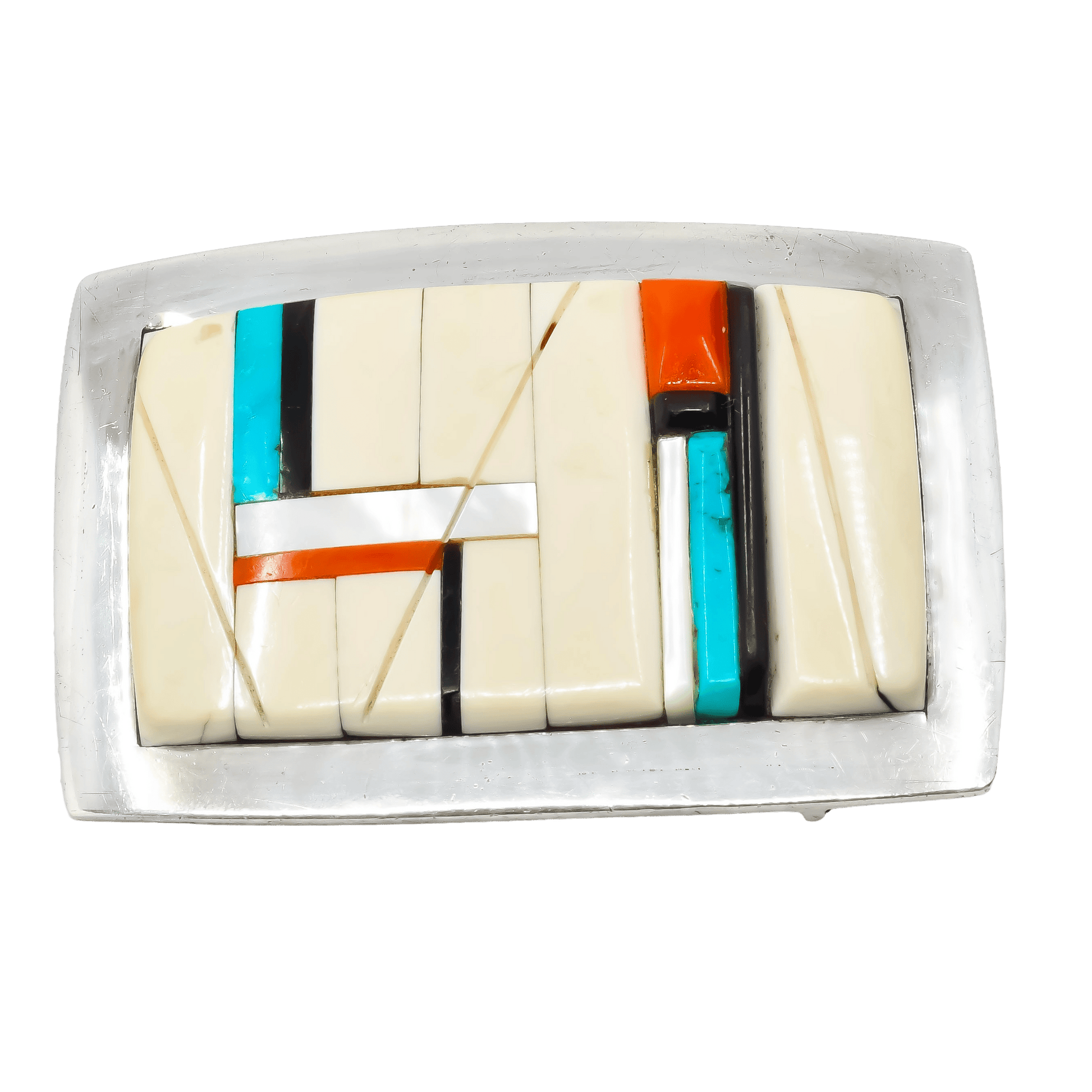 Richard Chavez Contemporary Buckle of Silver and Mosaic Inlay - Turquoise & Tufa