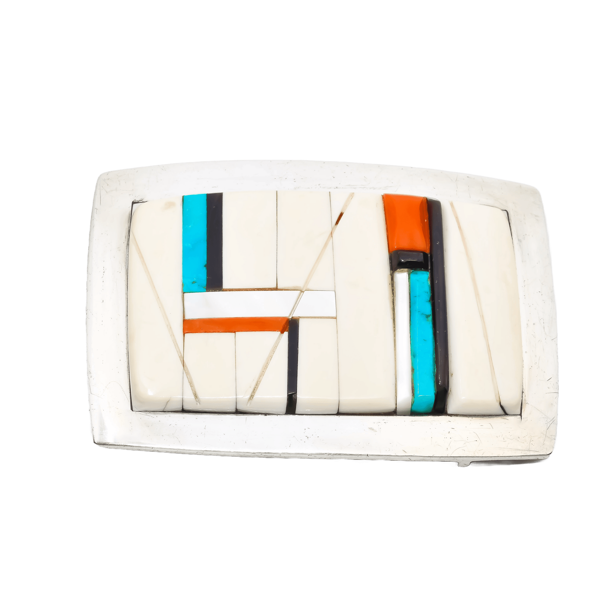 Richard Chavez Contemporary Buckle of Silver and Mosaic Inlay - Turquoise & Tufa
