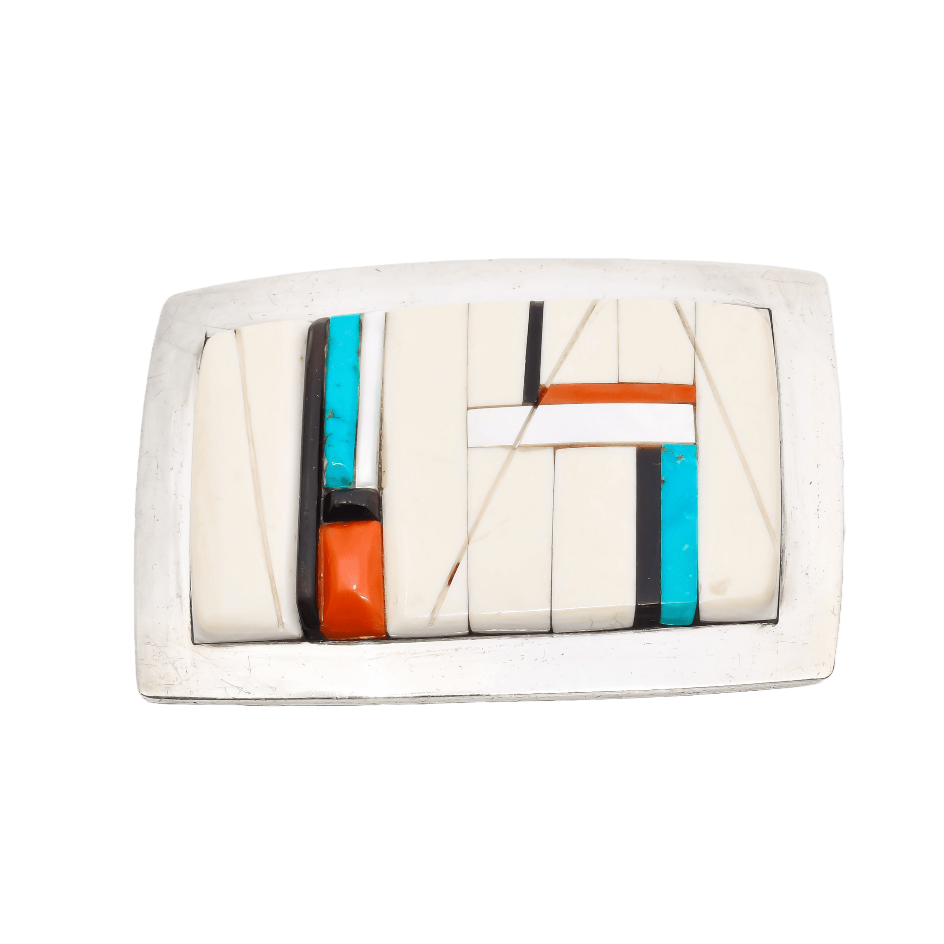 Richard Chavez Contemporary Buckle of Silver and Mosaic Inlay - Turquoise & Tufa