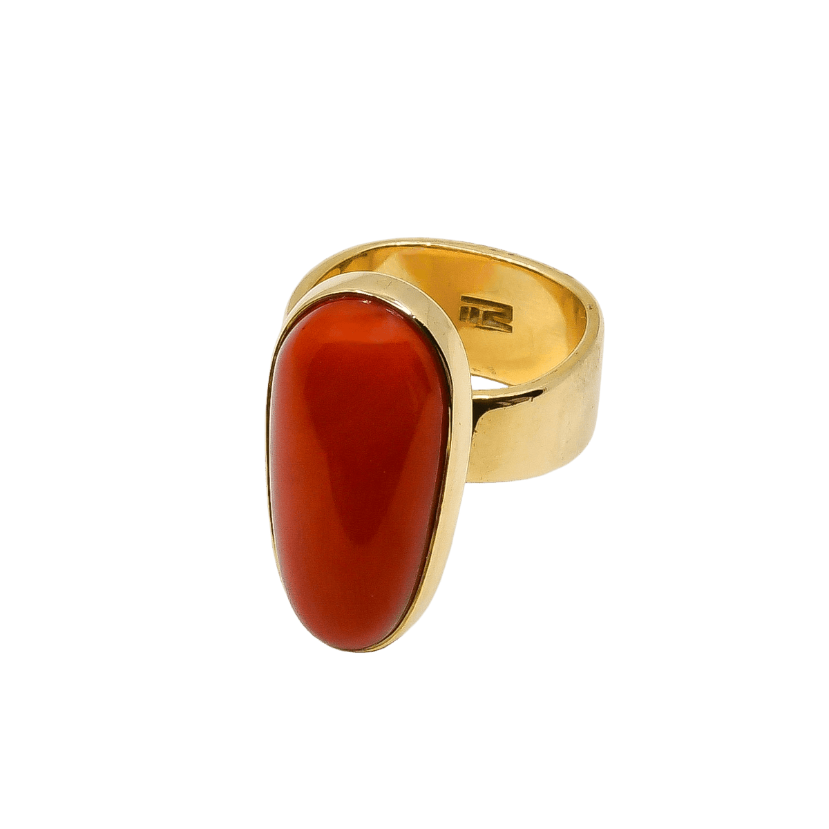 Richard Chavez Ring of 14k Gold and Natural Red Coral - Turquoise & Tufa