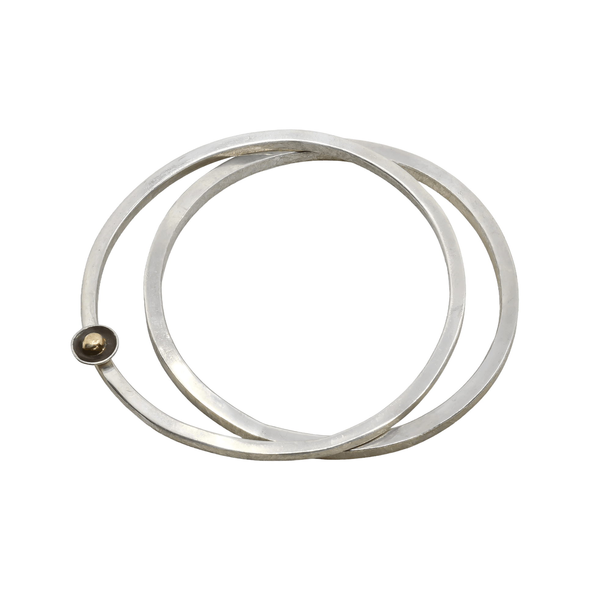 Set of Keri Ataumbi Silver Bangle Bracelets With Gold Accents - Turquoise & Tufa