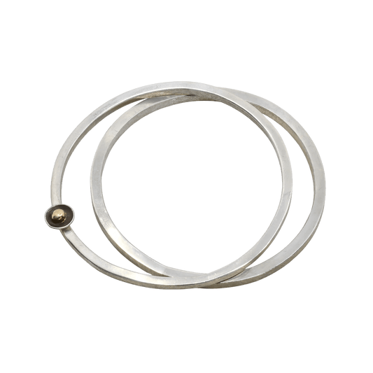 Set of Keri Ataumbi Silver Bangle Bracelets With Gold Accents - Turquoise & Tufa