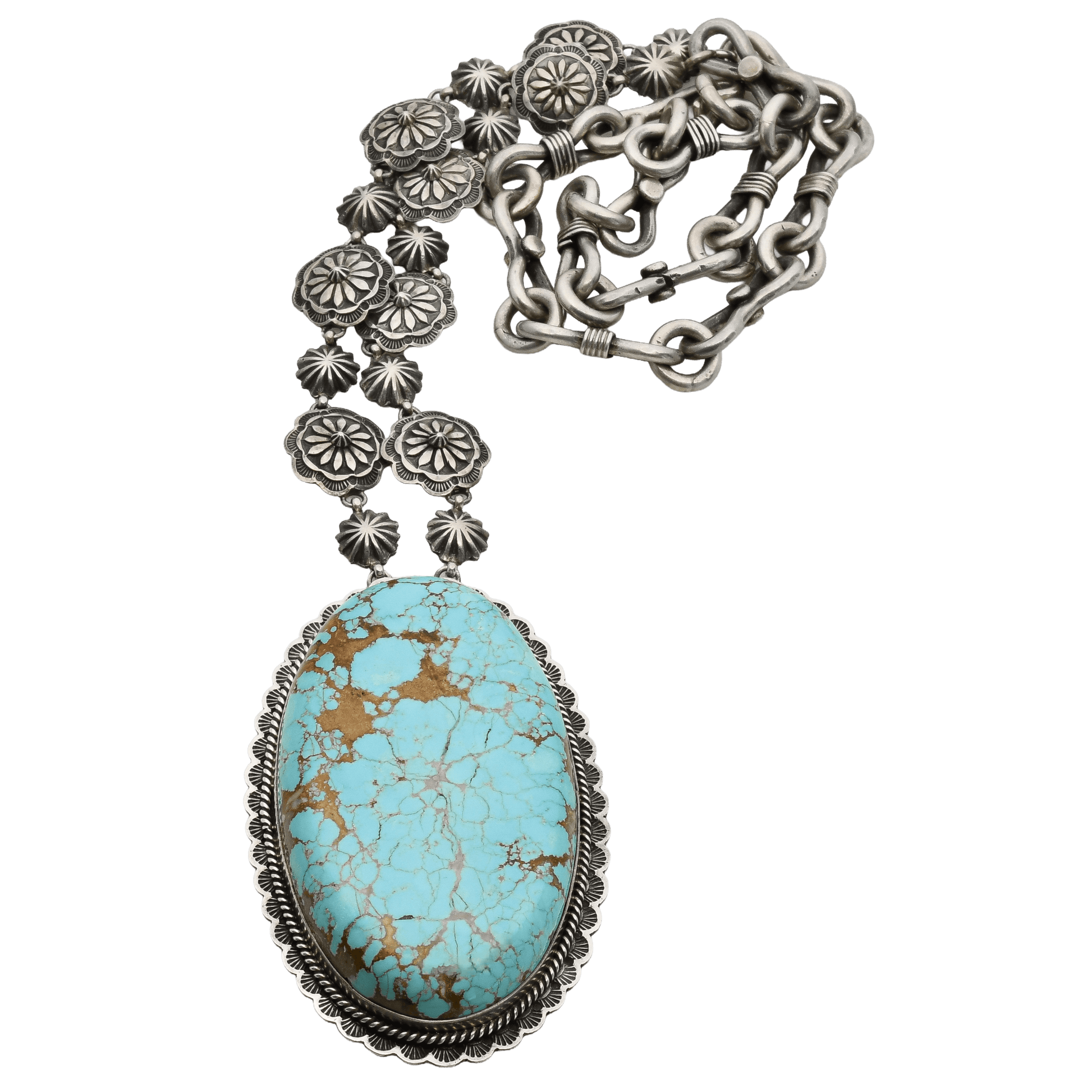 Statement Necklace of Turquoise and Silver By Navajo Andy Cadman - Turquoise & Tufa