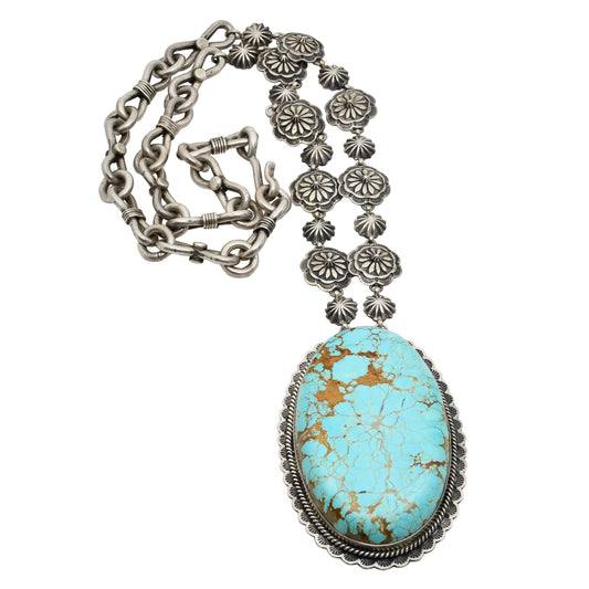 Statement Necklace of Turquoise and Silver By Navajo Andy Cadman - Turquoise & Tufa