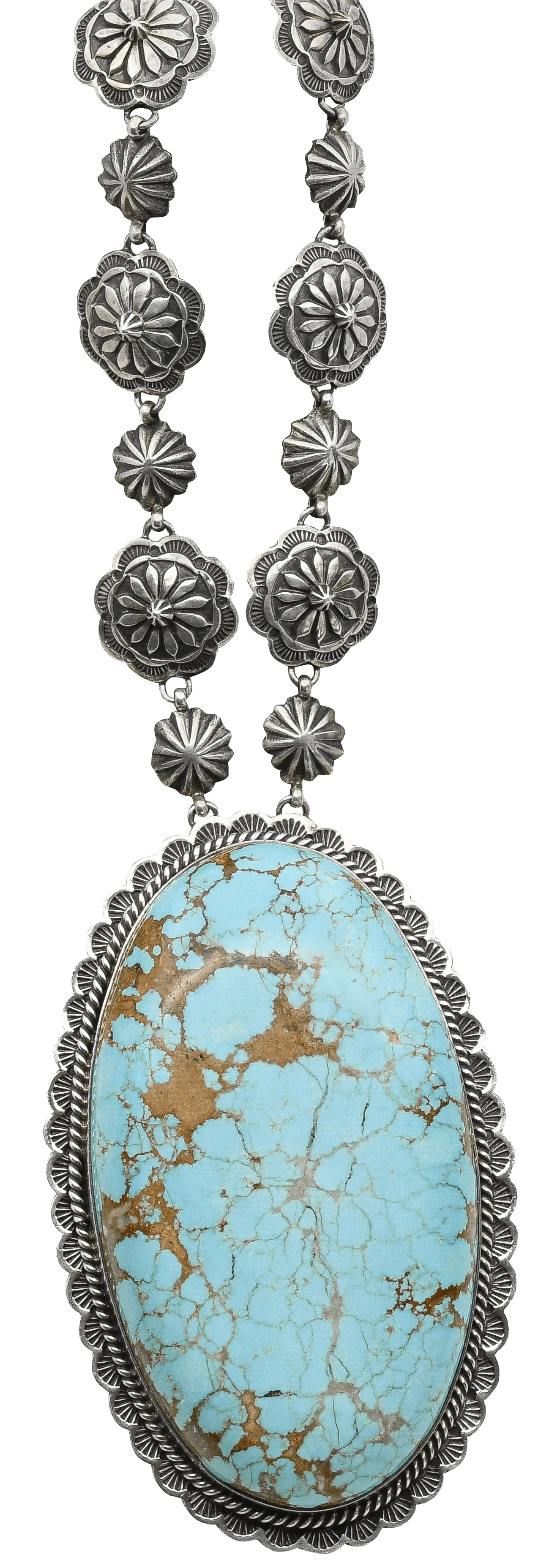 Statement Necklace of Turquoise and Silver By Navajo Andy Cadman - Turquoise & Tufa