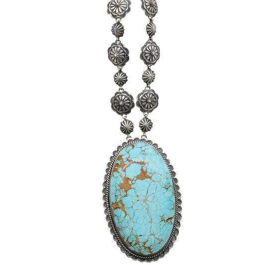 Statement Necklace of Turquoise and Silver By Navajo Andy Cadman - Turquoise & Tufa