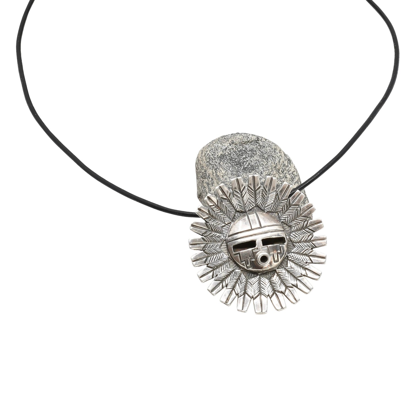 Sterling Silver Sunface Pin or Pendant - Turquoise & Tufa