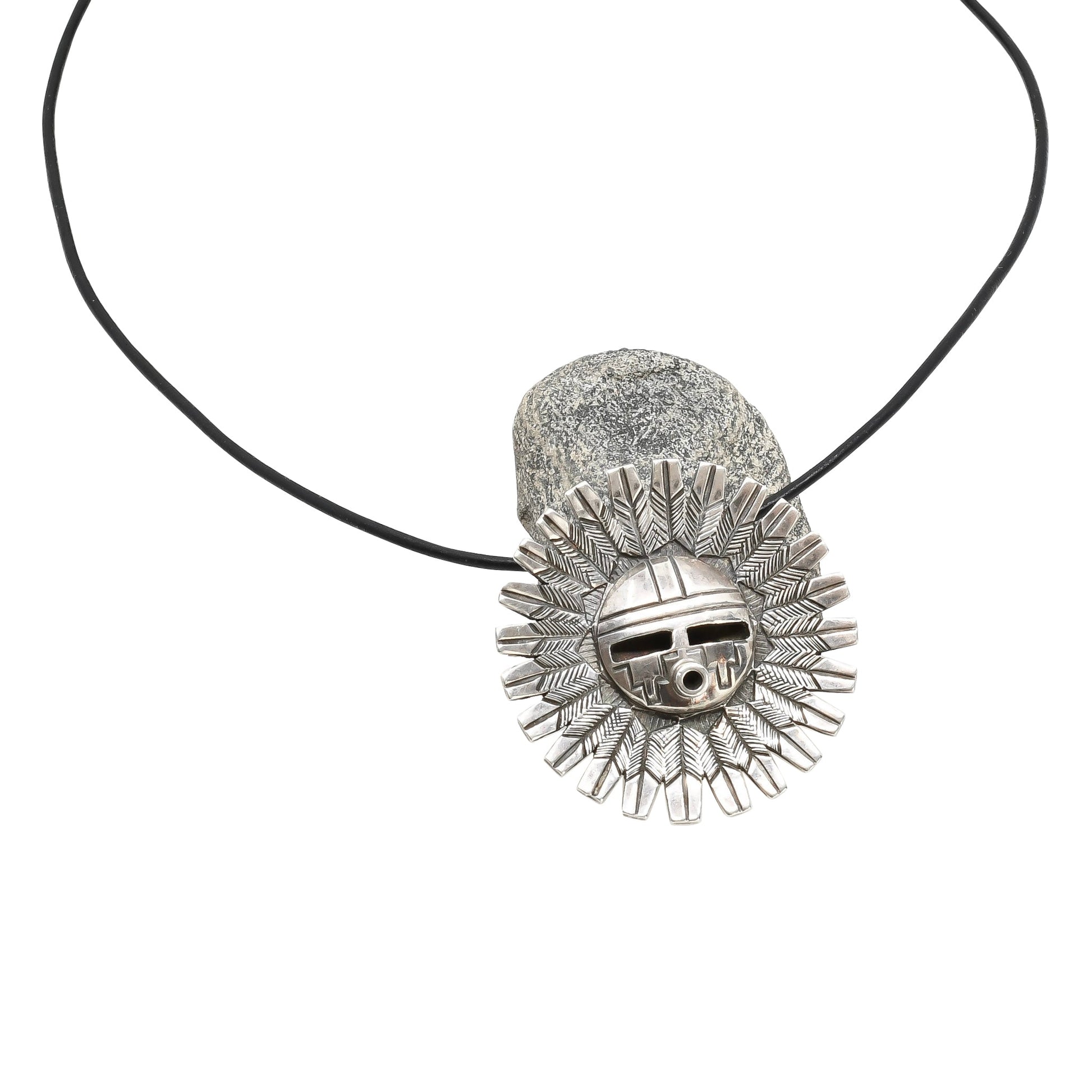 Sterling Silver Sunface Pin or Pendant - Turquoise & Tufa