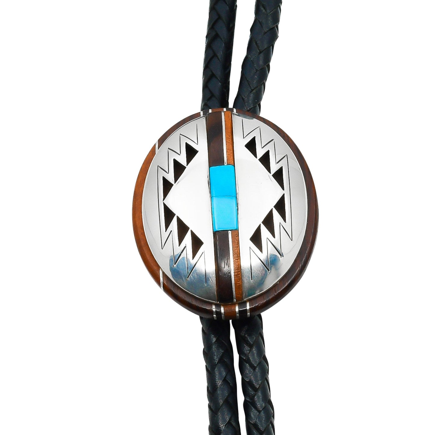 Tsosie And Mary Taylor Bolo Of Inlay Turquoise and Wood - Turquoise & Tufa