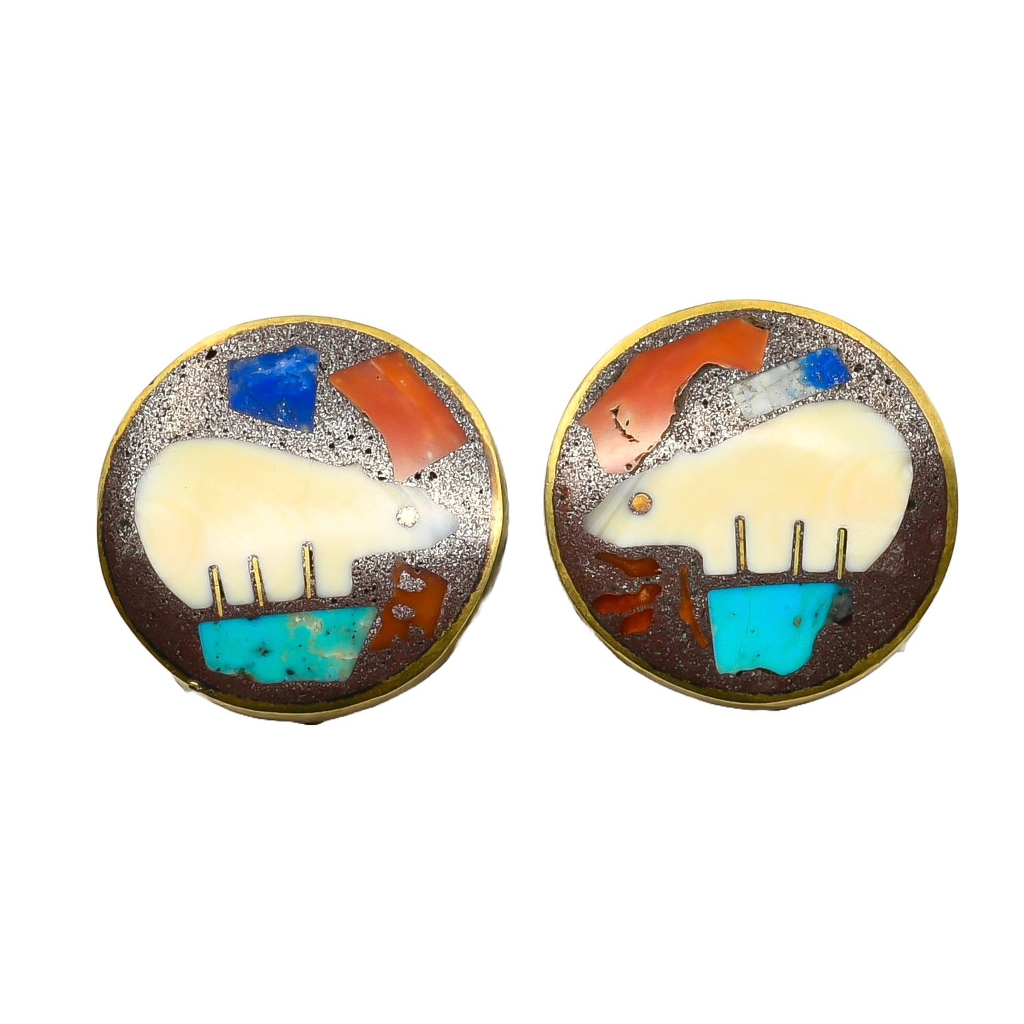 Turza Wells & Andrew Shows Inlay Bear Earrings - Turquoise & Tufa