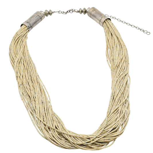 Vintage 50 Strand Heishi Shell Necklace From Santo Domingo Kewa Pueblo - Turquoise & Tufa
