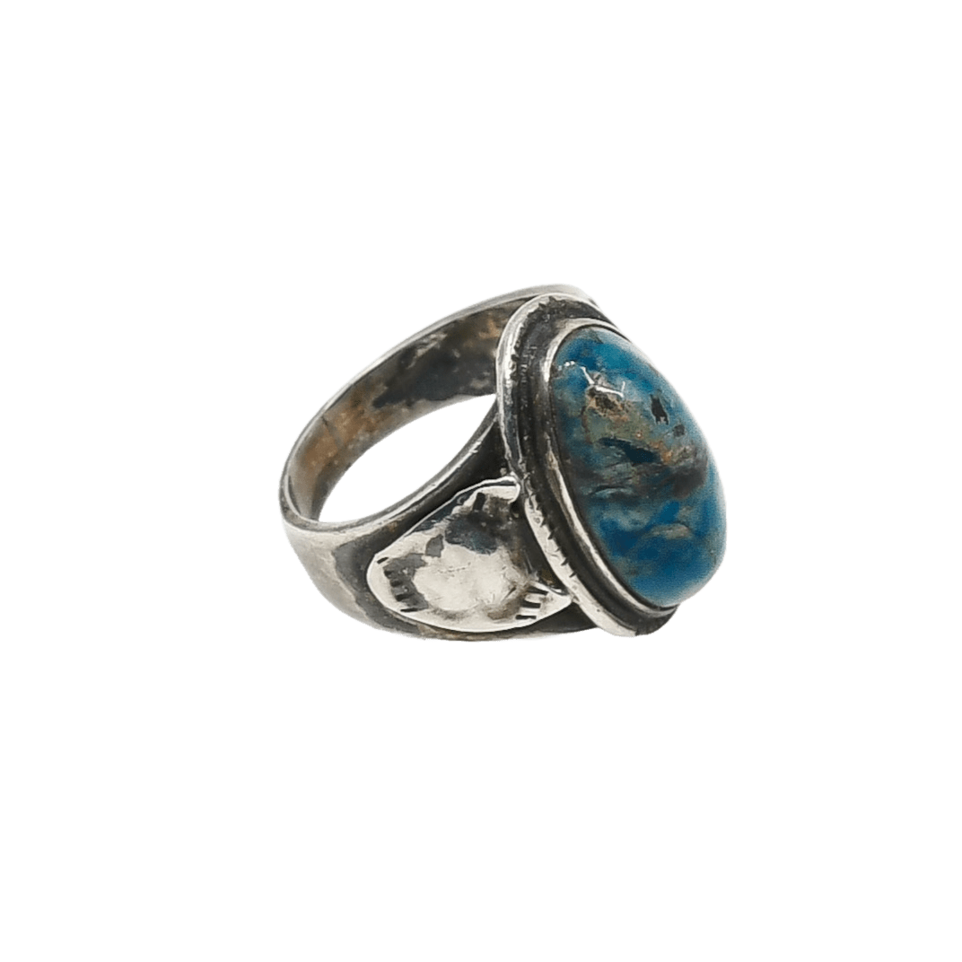 Vintage Arts and Crafts Chrysocolla Ring - Turquoise & Tufa