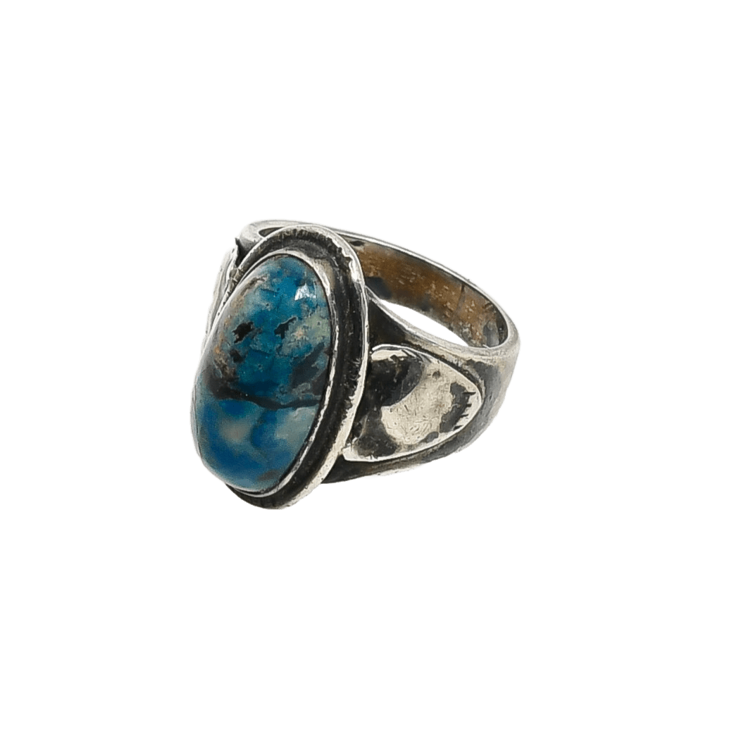 Vintage Arts and Crafts Chrysocolla Ring - Turquoise & Tufa