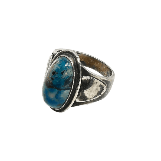 Vintage Arts and Crafts Chrysocolla Ring - Turquoise & Tufa