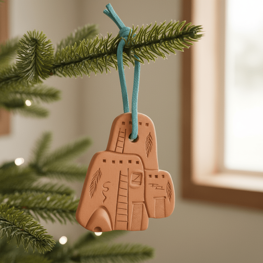 Vintage Christmas Ornament of A Pottery Pueblo By Monique and Marty Lightner - Turquoise & Tufa