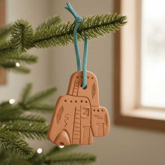 Vintage Christmas Ornament of A Pottery Pueblo By Monique and Marty Lightner - Turquoise & Tufa