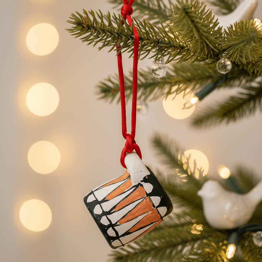 Vintage Cochiti Pueblo Pottery Drum Christmas Ornament - Turquoise & Tufa