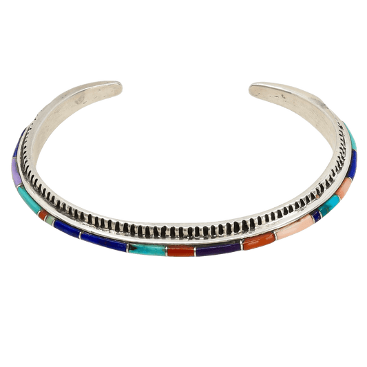 Vintage Gloria Livingston Narrow Inlay Bracelet With Multi - Stones - Turquoise & Tufa