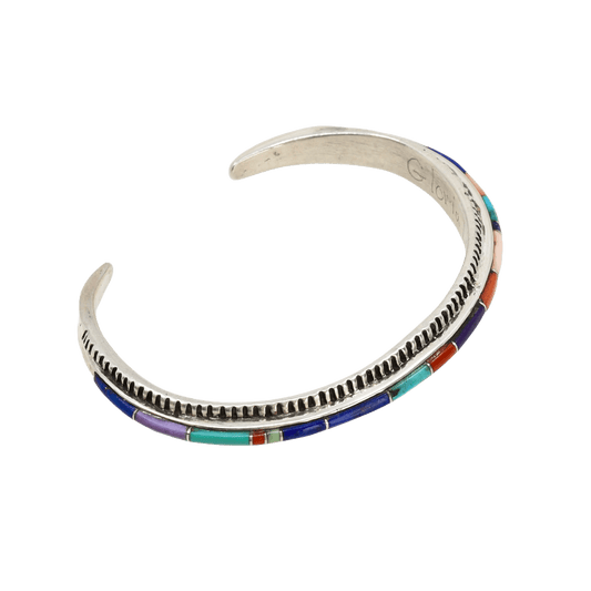 Vintage Gloria Livingston Narrow Inlay Bracelet With Multi - Stones - Turquoise & Tufa