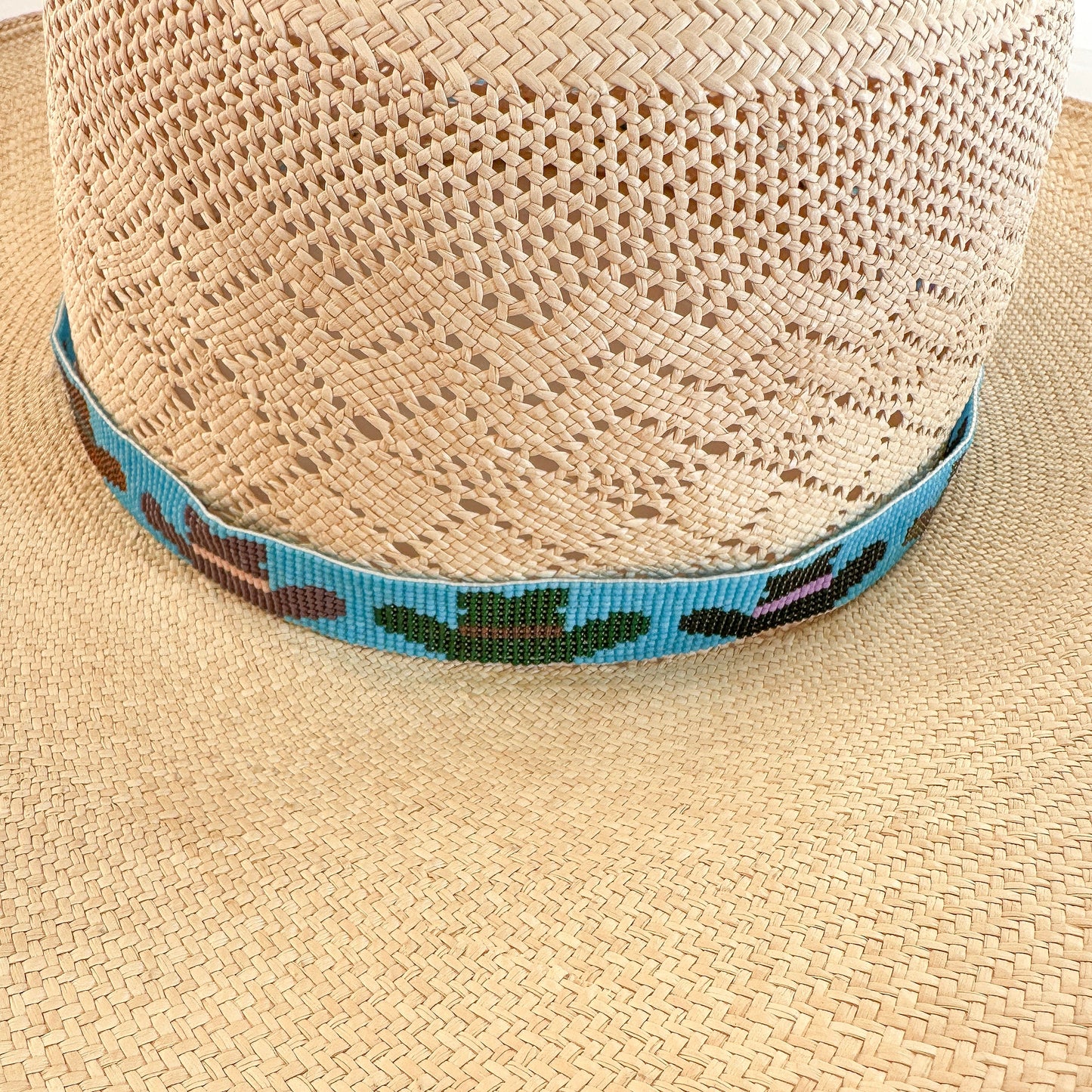 Vintage Hand Beaded Native American Hat Band With Hats - Turquoise & Tufa