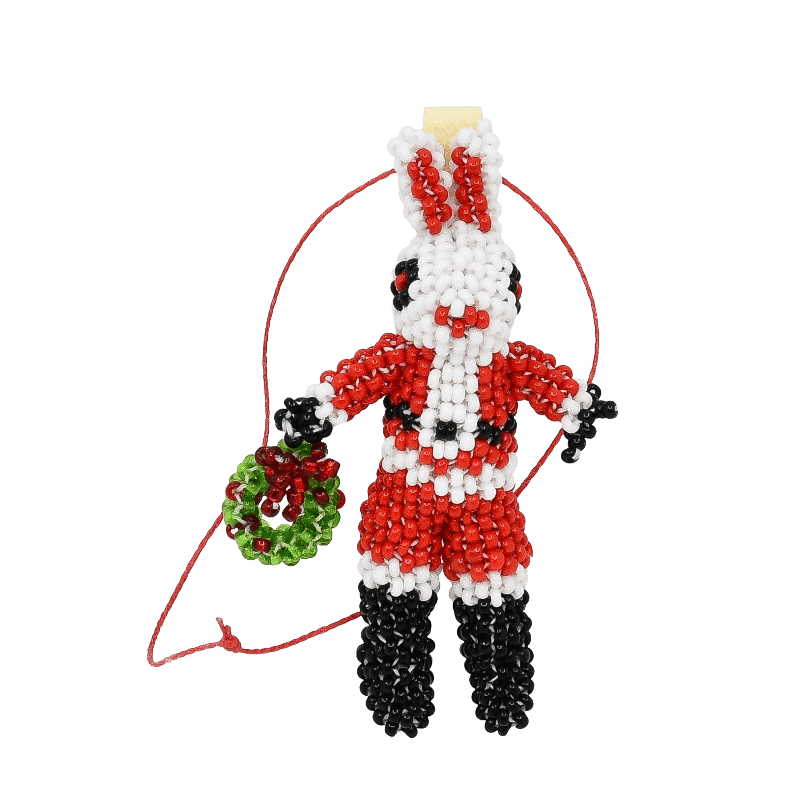 Vintage Hand Beaded Zuni Santa Bunny Ornament - Turquoise & Tufa