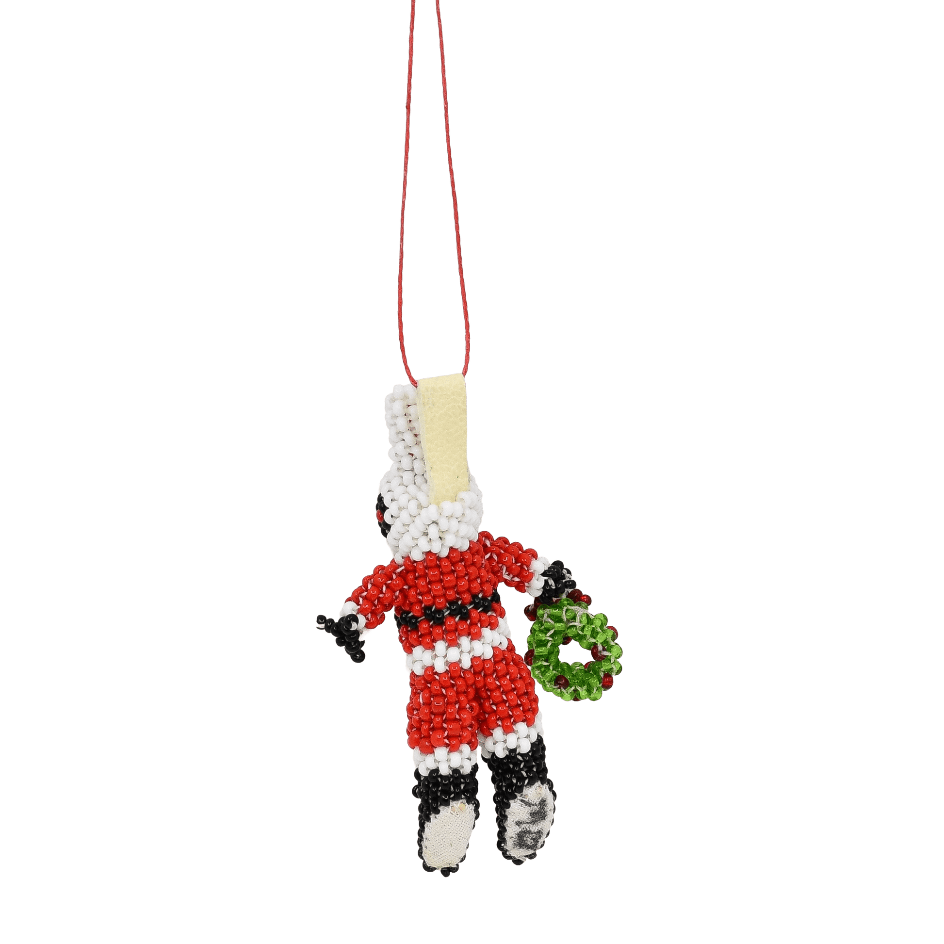 Vintage Hand Beaded Zuni Santa Bunny Ornament - Turquoise & Tufa