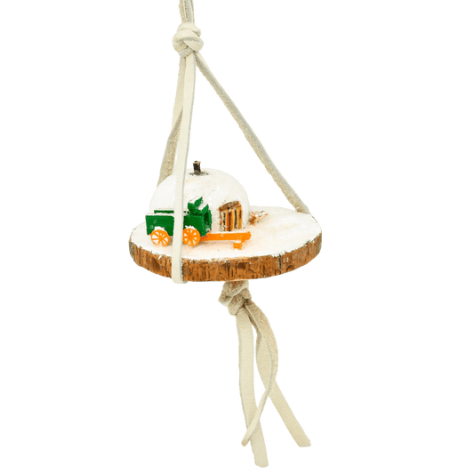 Vintage Handmade Navajo Christmas Ornament of Winter Hogan Scene - Turquoise & Tufa