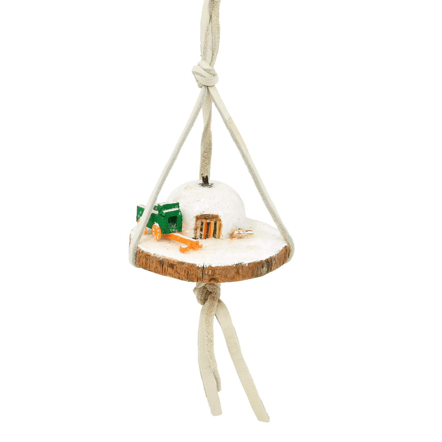 Vintage Handmade Navajo Christmas Ornament of Winter Hogan Scene - Turquoise & Tufa