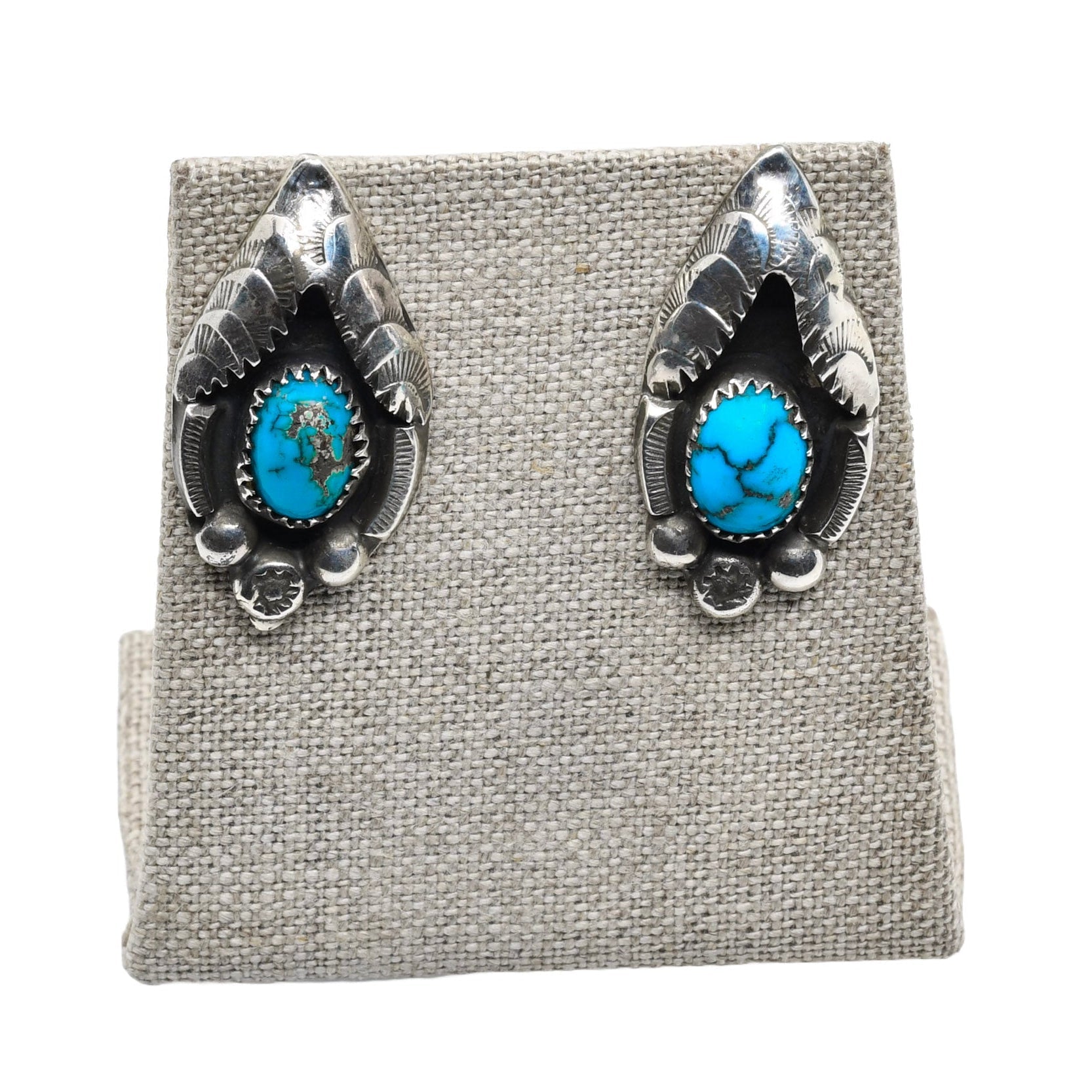 Vintage Handmade Navajo Turquoise Earrings - Turquoise & Tufa