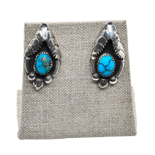 Vintage Handmade Navajo Turquoise Earrings - Turquoise & Tufa