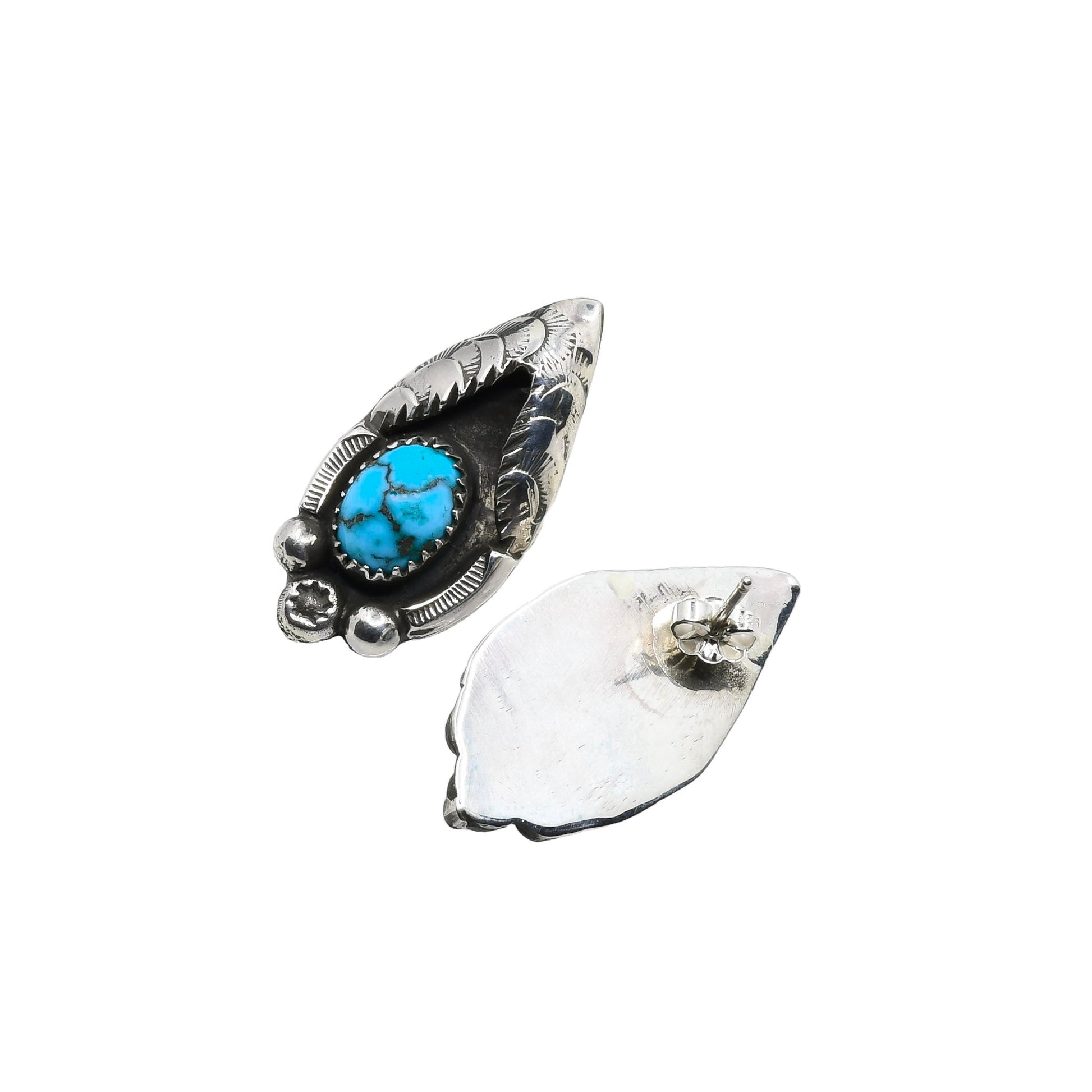 Vintage Handmade Navajo Turquoise Earrings - Turquoise & Tufa