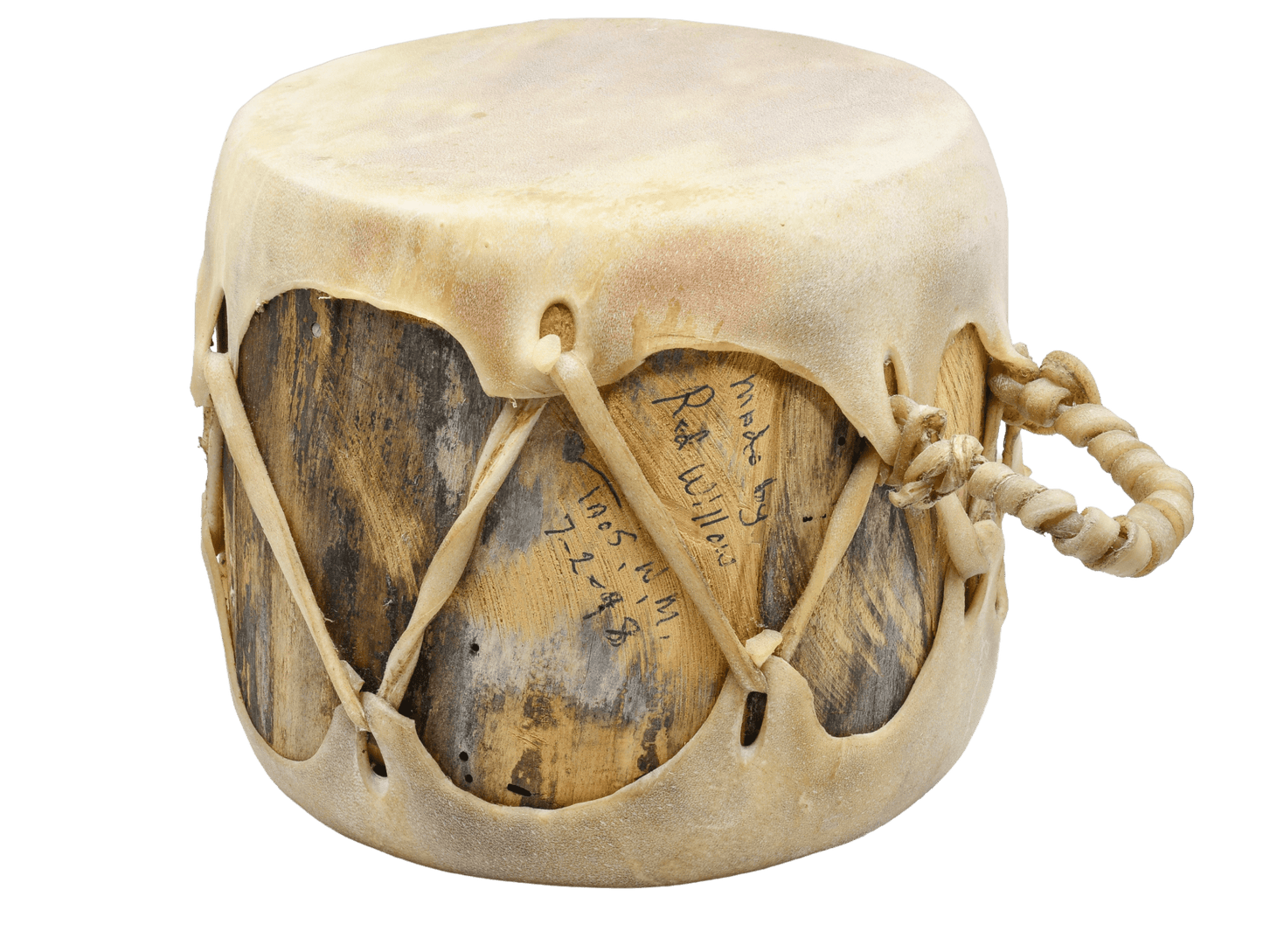 Vintage Handmade Taos Drum By Red Willow - Turquoise & Tufa