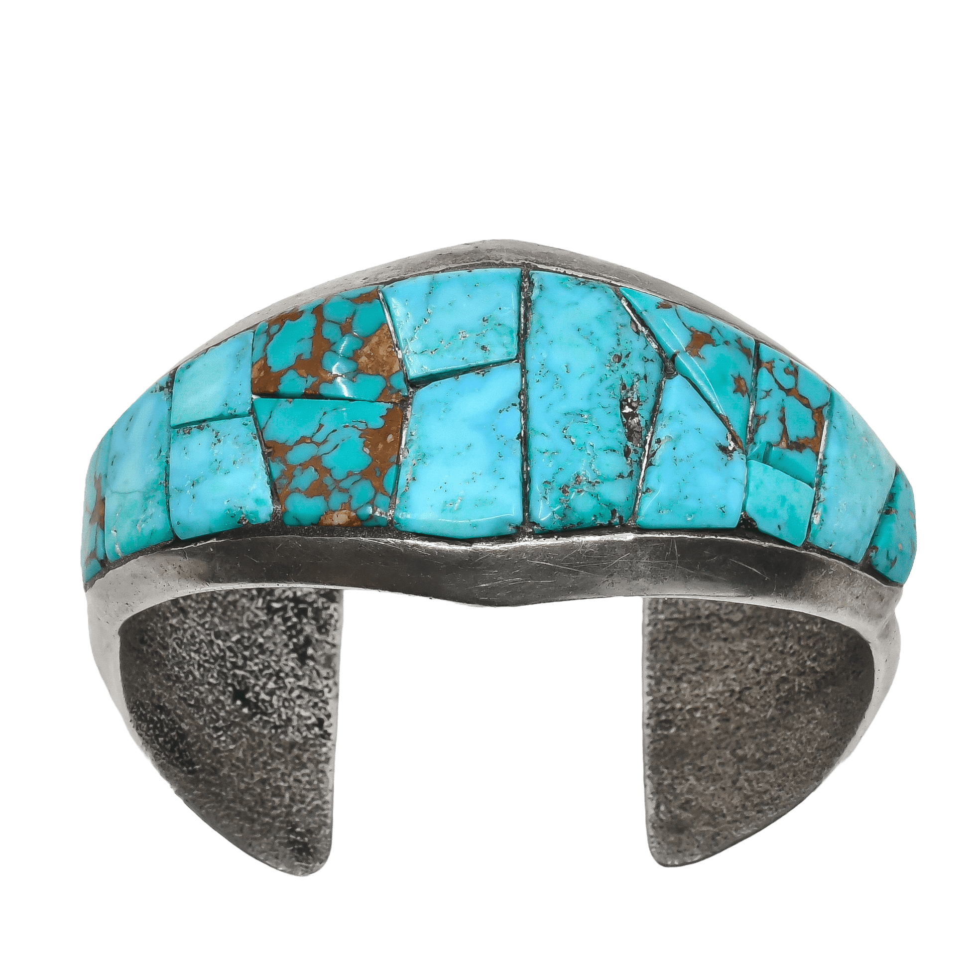 Vintage Harold Lovato Bracelet of Cobblestone Inlay Turquoise - Turquoise & Tufa