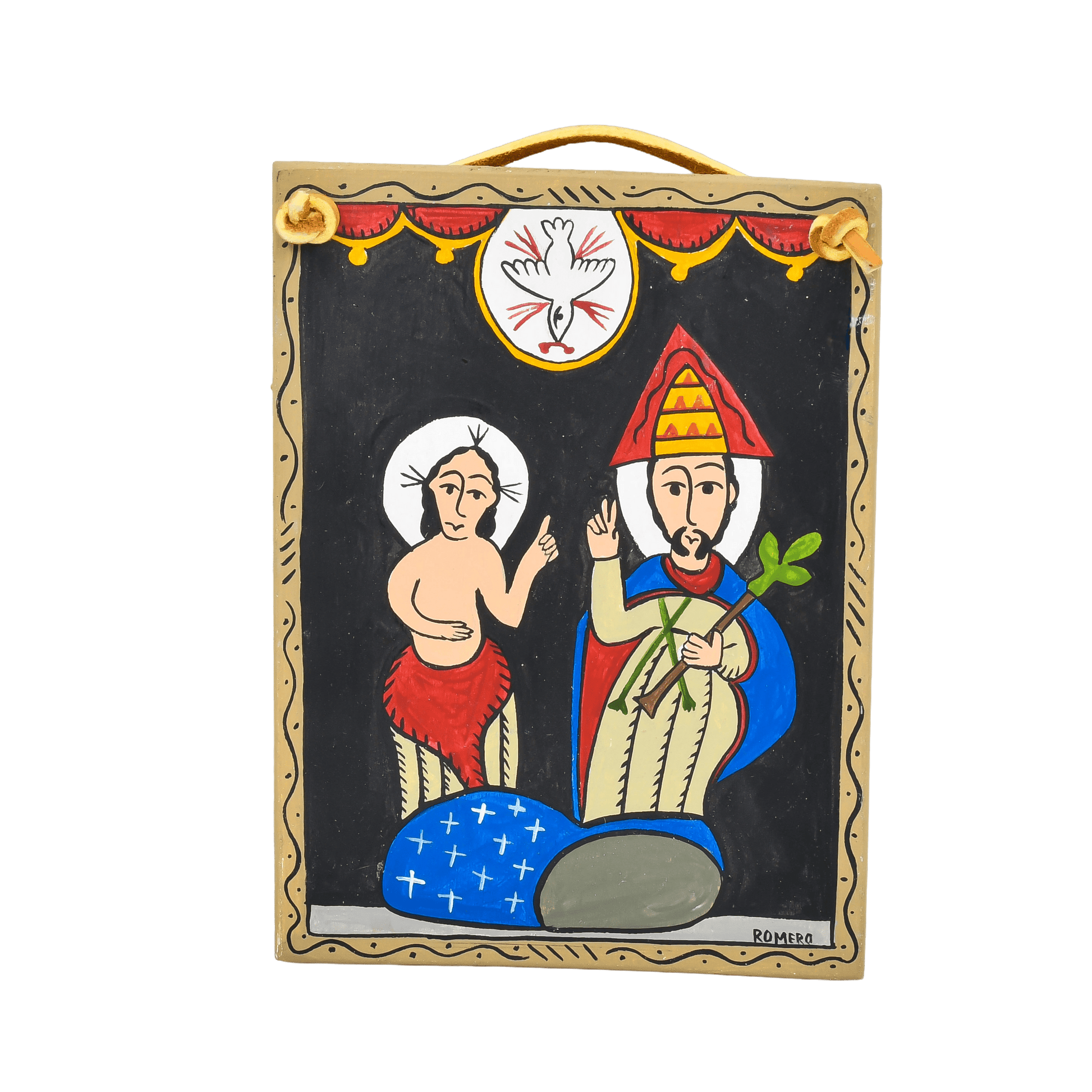 Vintage Holy Trinity Retablo by Adam Romero - Turquoise & Tufa