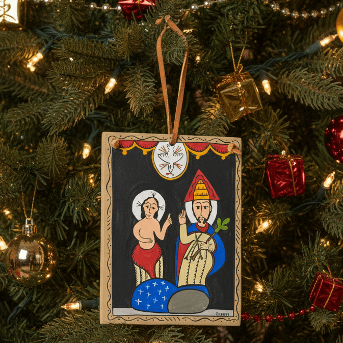 Vintage Holy Trinity Retablo by Adam Romero - Turquoise & Tufa