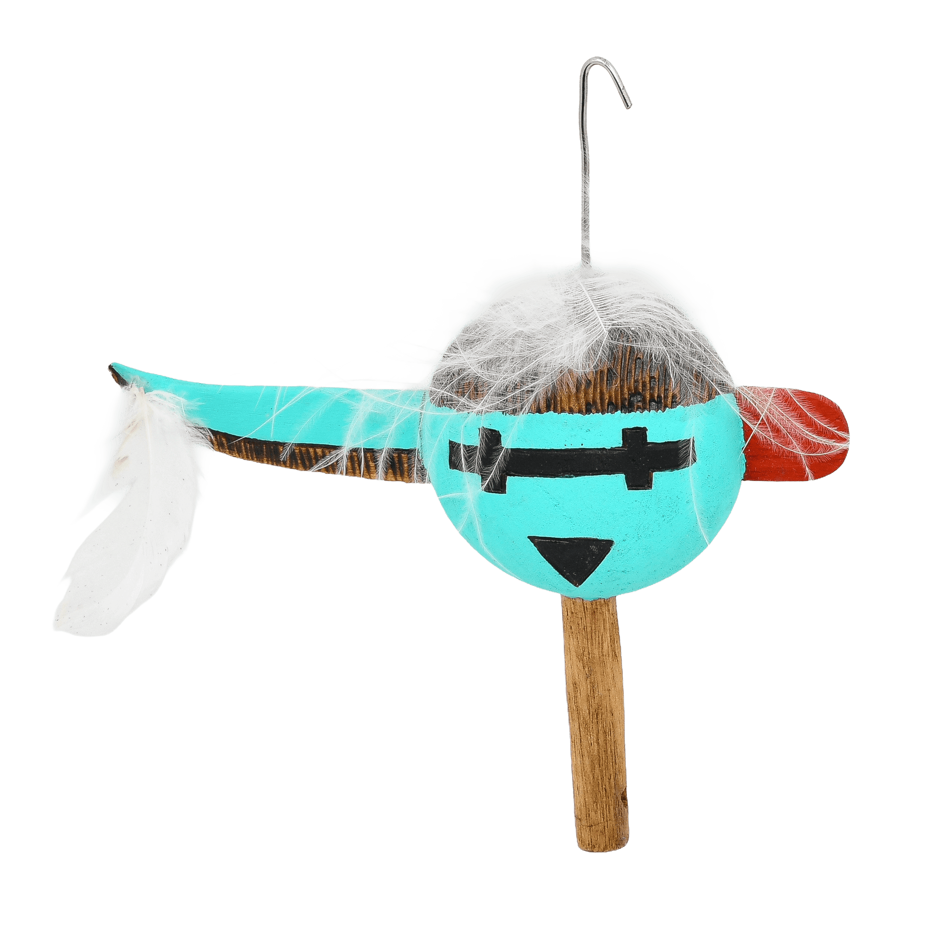 Vintage Hopi One Horned Katsina Rattle Christmas Ornament - Turquoise & Tufa