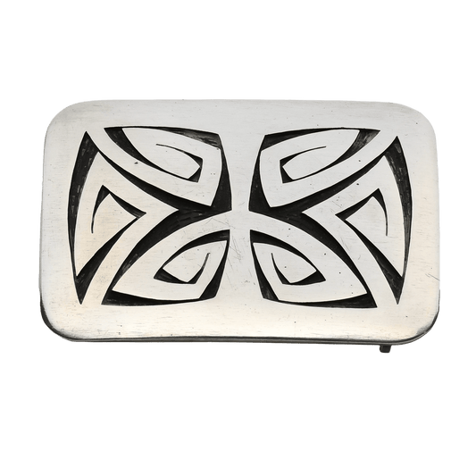 Vintage Hopi Silver Overlay Buckle by Robert Lomadapki - Turquoise & Tufa