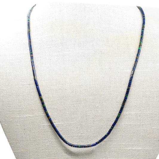 Vintage Joe B. Reano Necklace of Azurite Heishi Beads Micro Fine - Turquoise & Tufa