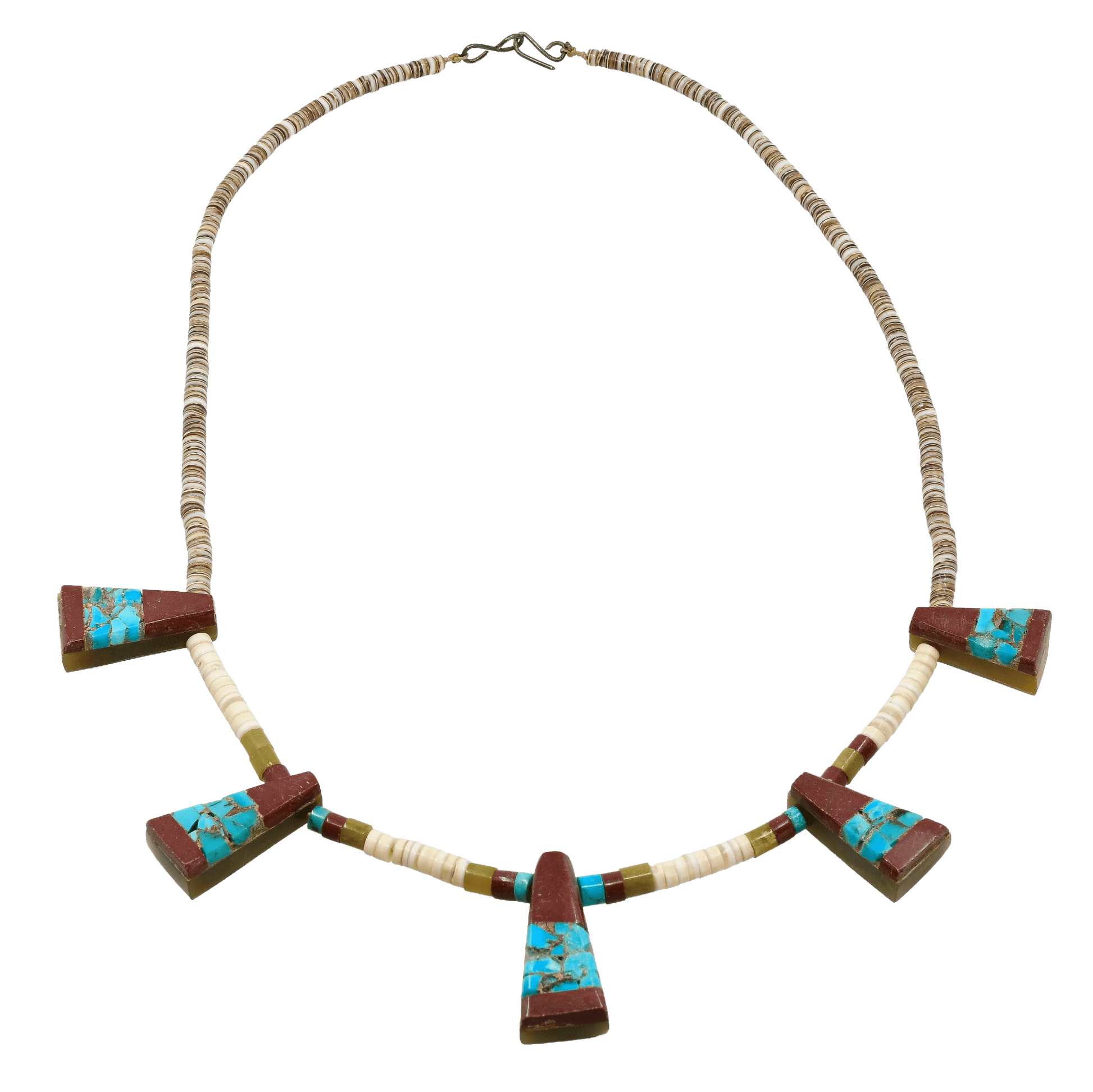 Vintage Kewa Mosaic Inlay Tab Necklace - Turquoise & Tufa